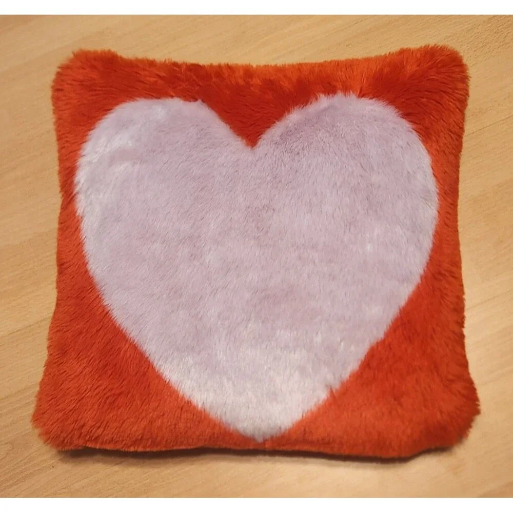 Anthropologie Festive Faux Fur Pillow Heart Lilac Red 16